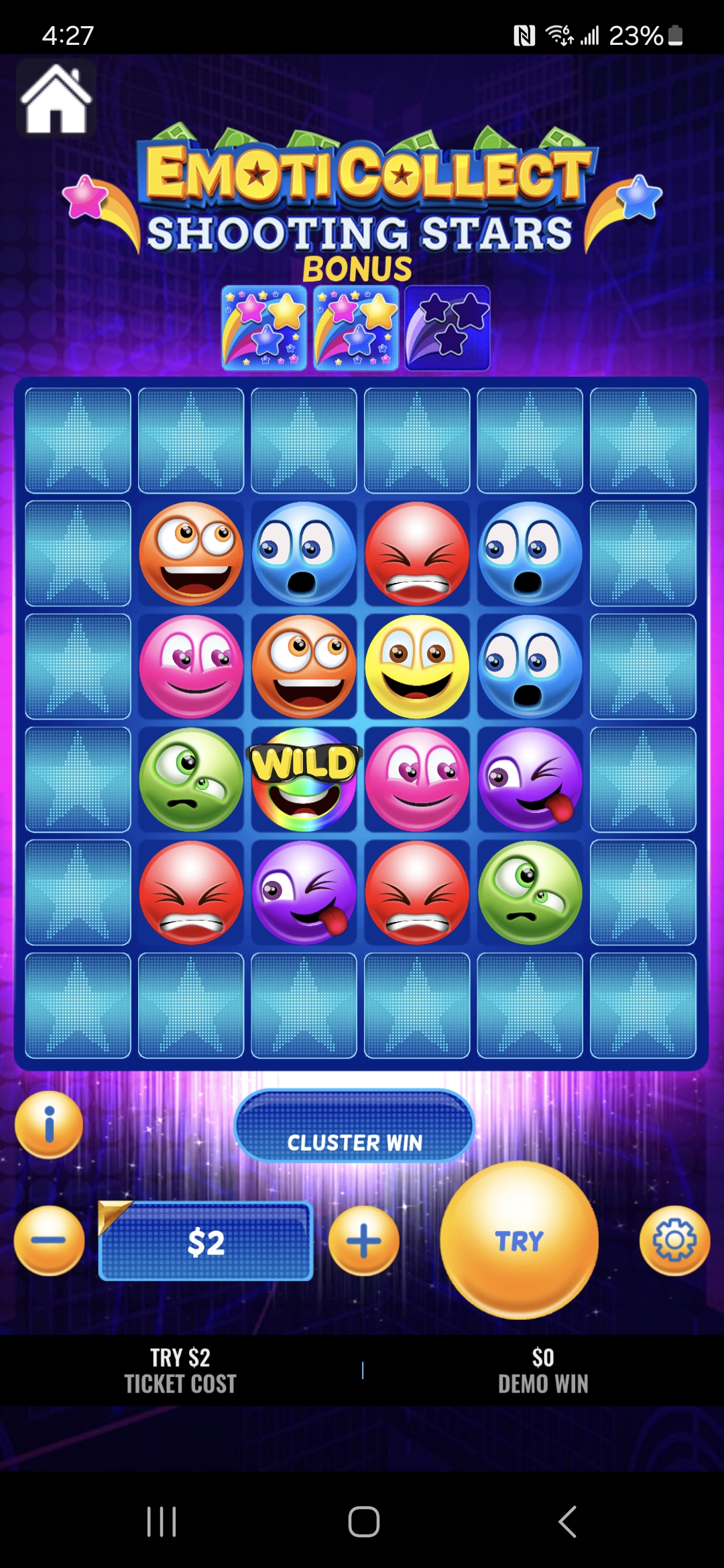 screenshot of mobile app Emoti Collect eInstant game
