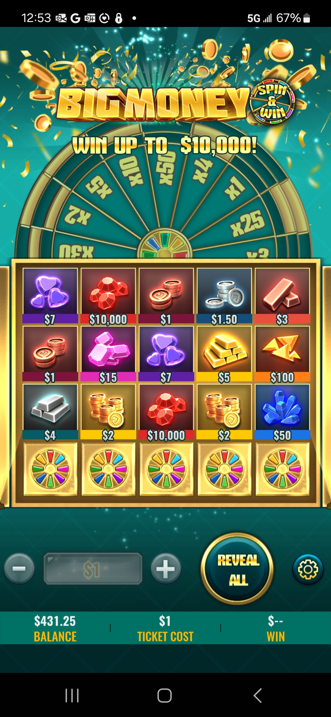 screenshot of mobile app Emoti Collect eInstant game